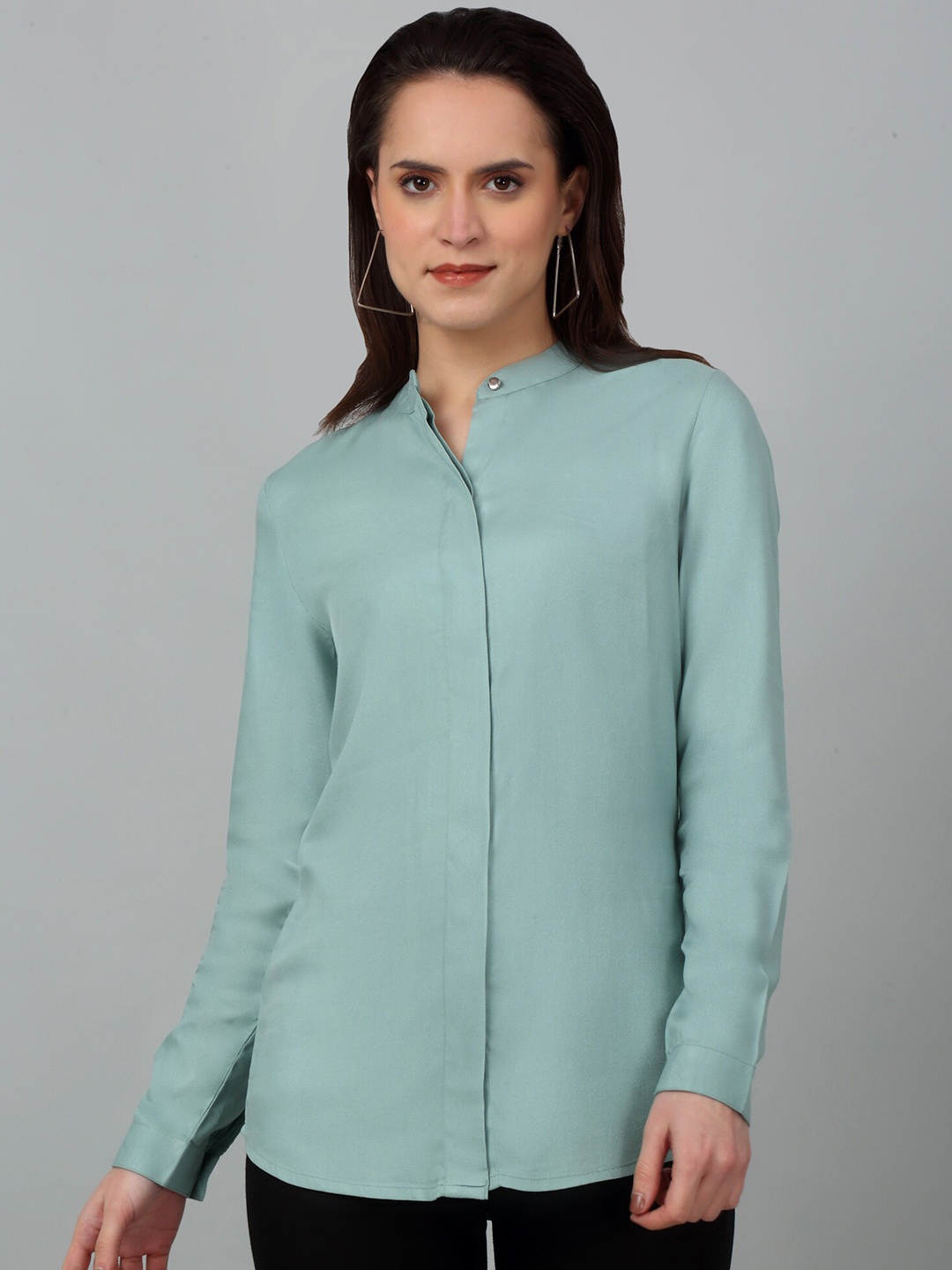 

Cantabil Band Collar Casual Shirt, Green