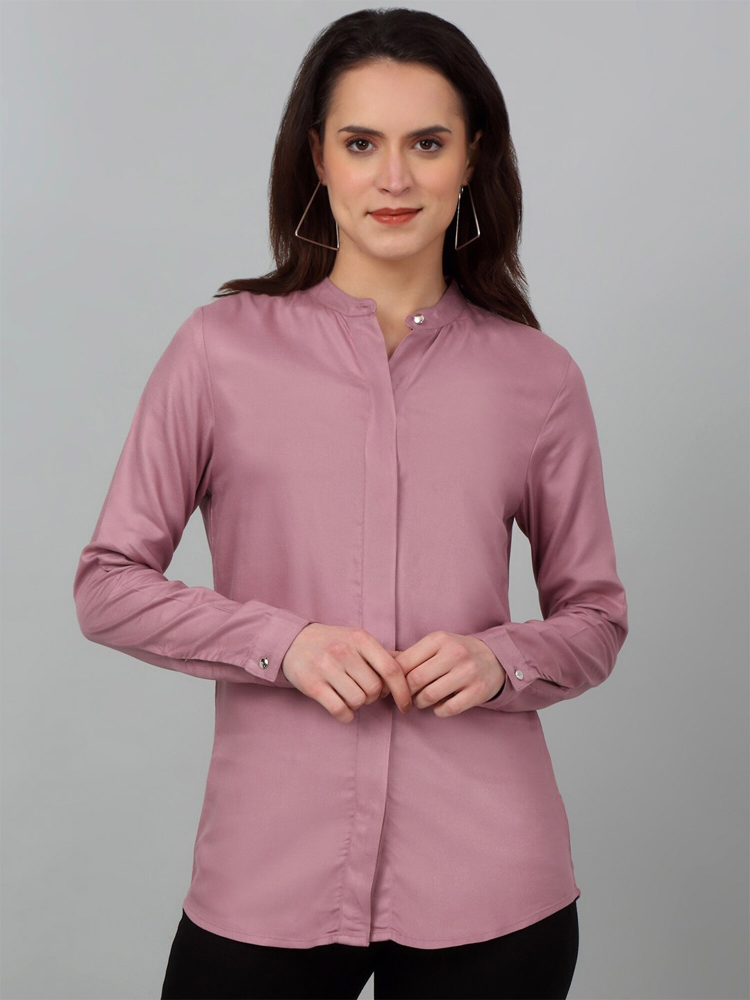 

Cantabil Band Collar Casual Shirt, Pink