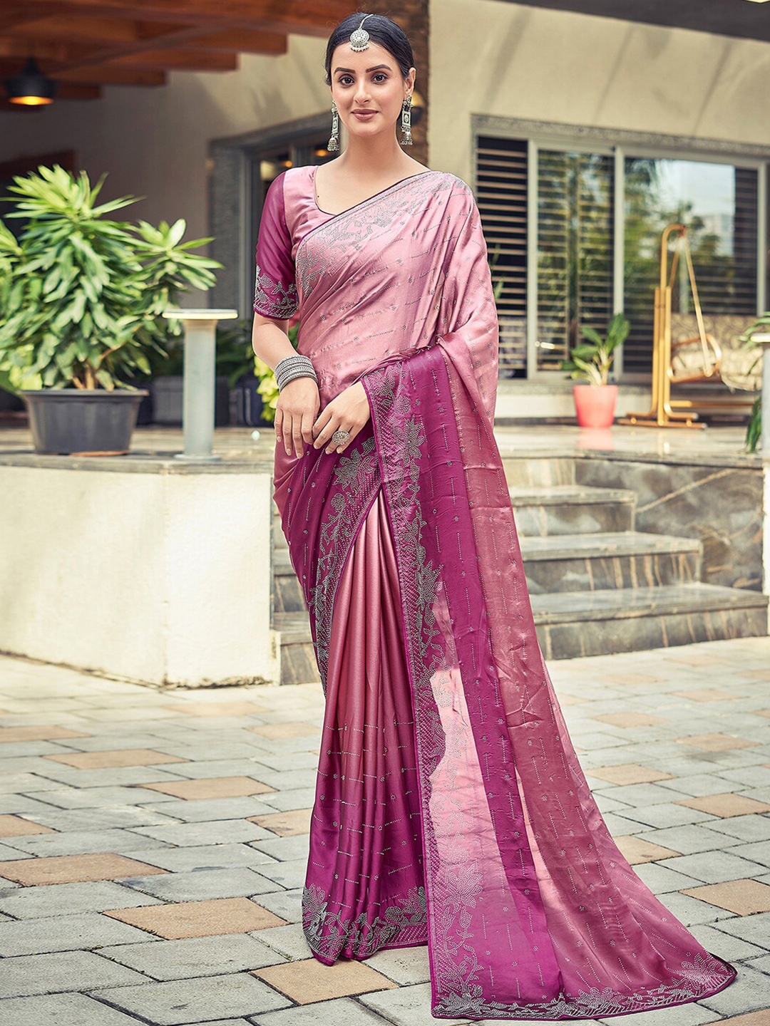 

Mitera Pink & Peach-Coloured Embellished Beads & Stones Arani Saree
