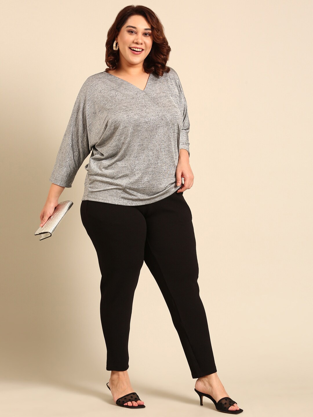 

The Pink Moon Batwing Sleeve Plus Size Top, Silver