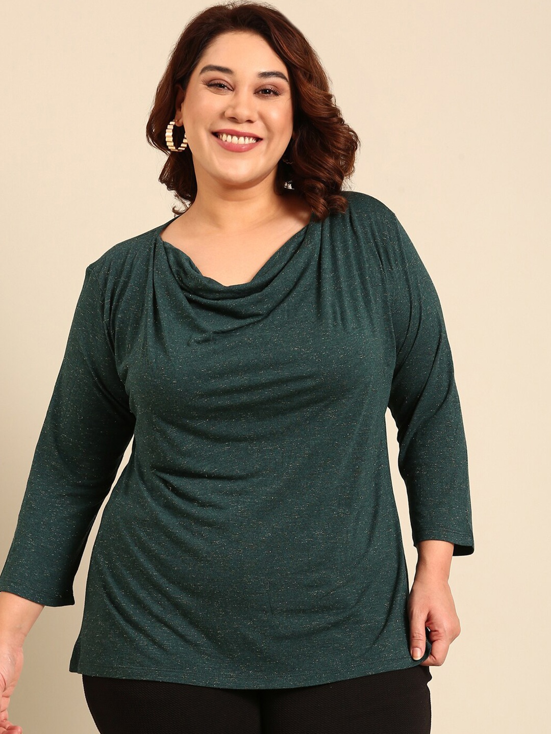 

The Pink Moon Cowl Neck Plus Size Top, Green