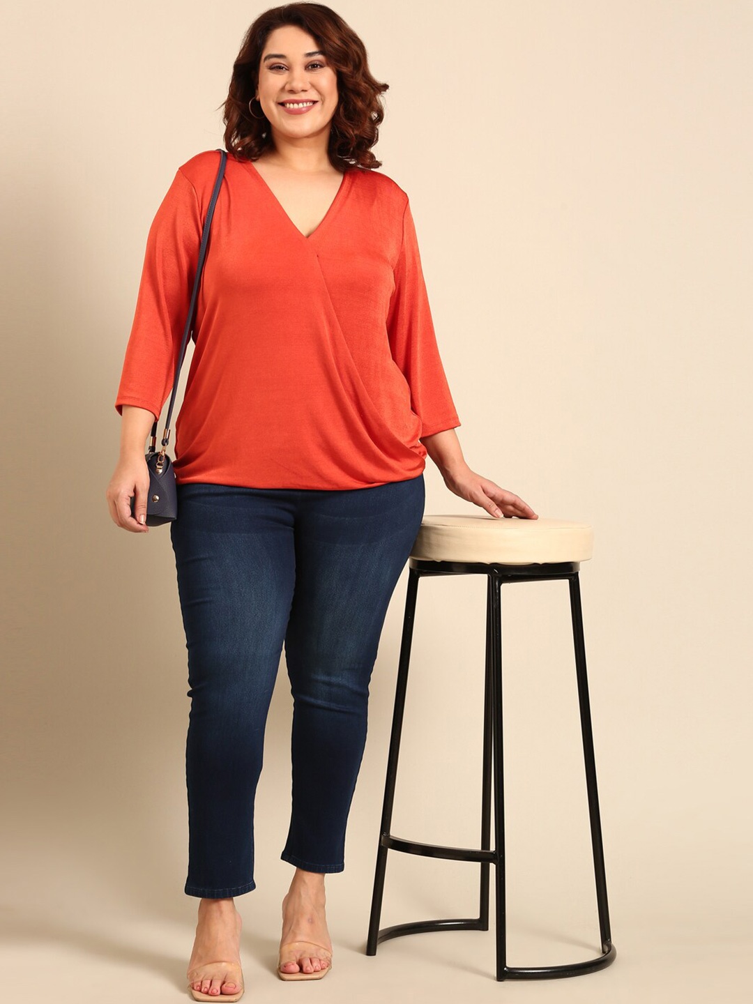 

The Pink Moon V-Neck Wrap Plus Size Top, Orange