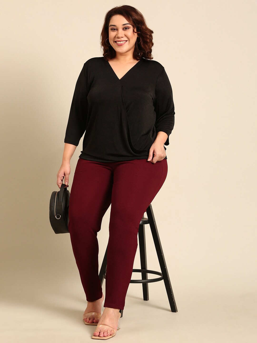 

The Pink Moon V-Neck Wrap Plus Size Top, Black