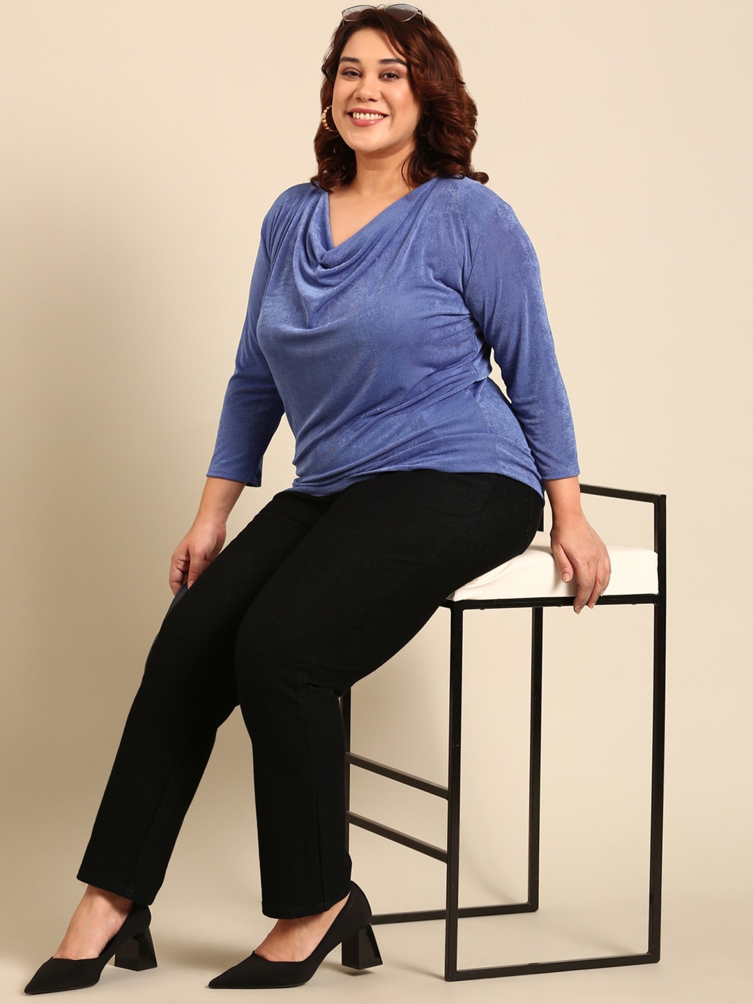 

The Pink Moon Cowl Neck Plus Size Top, Blue