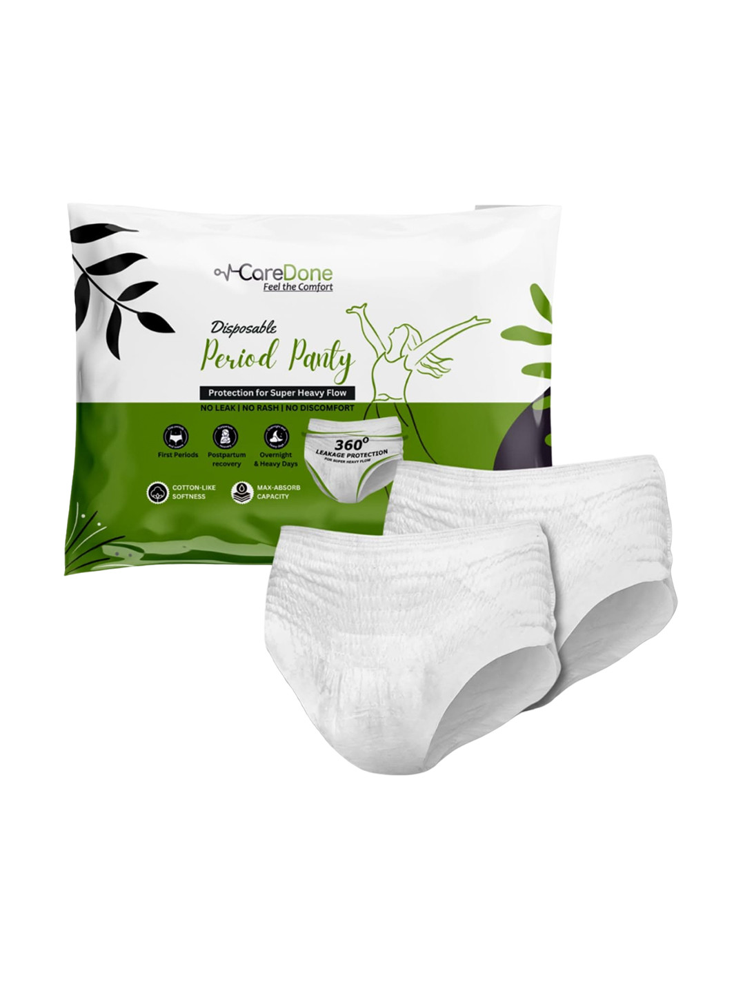

CareDone Pack of 2 Day & Overnight Leak-Proof Disposable Period Panties, White