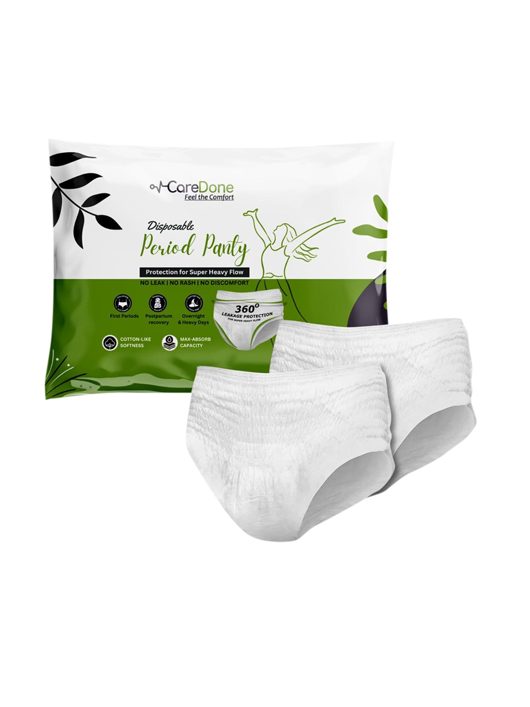 

CareDone Pack of 2 Day & Overnight Leak-Proof Disposable Period Panties, White