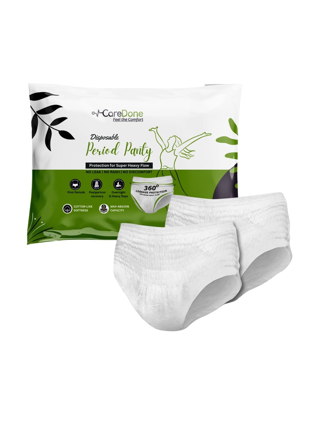 

CareDone Pack of 2 Day & Overnight Leak-Proof Disposable Period Panties, White