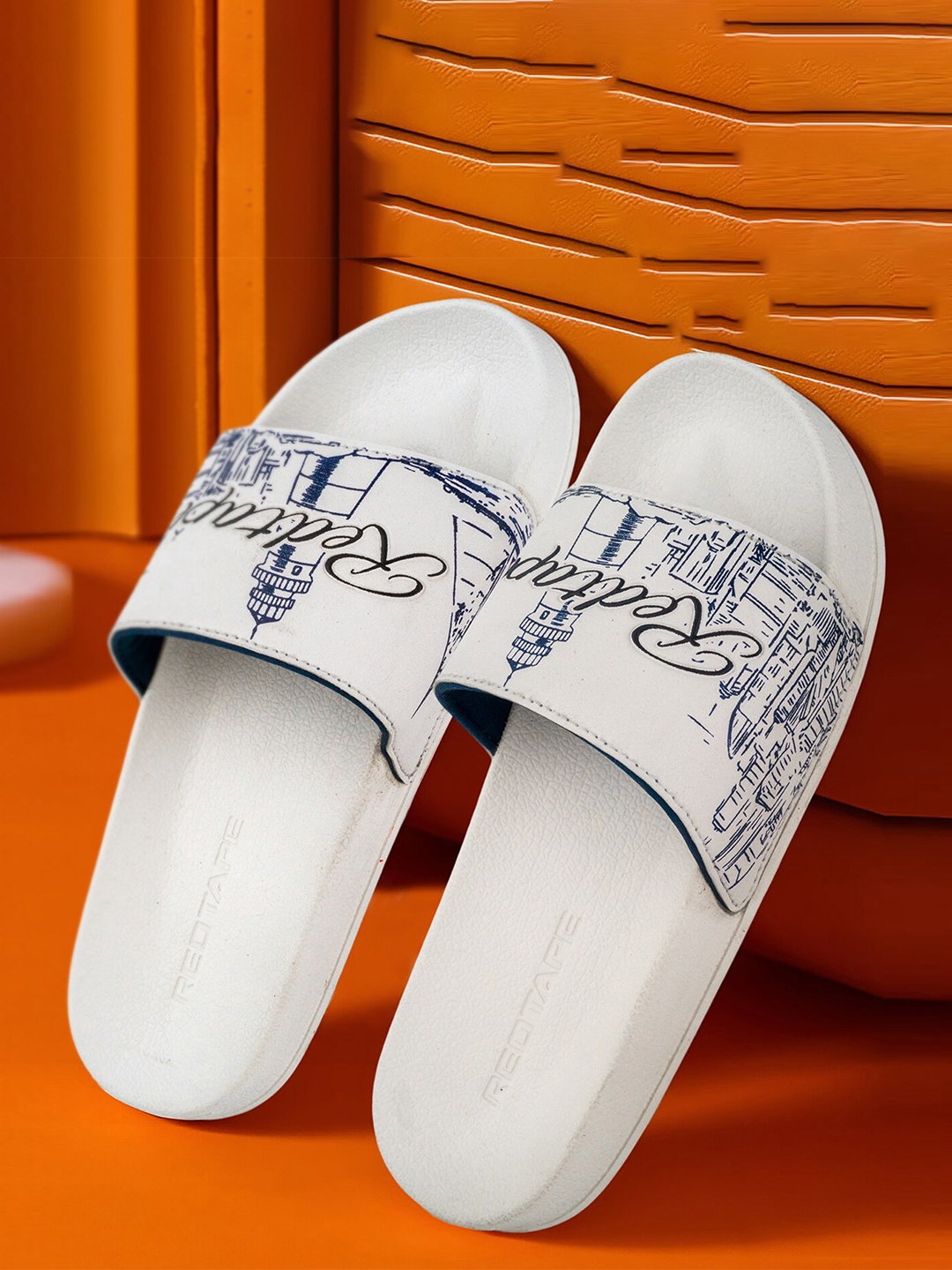 

Red Tape Women Printed Sliders, White