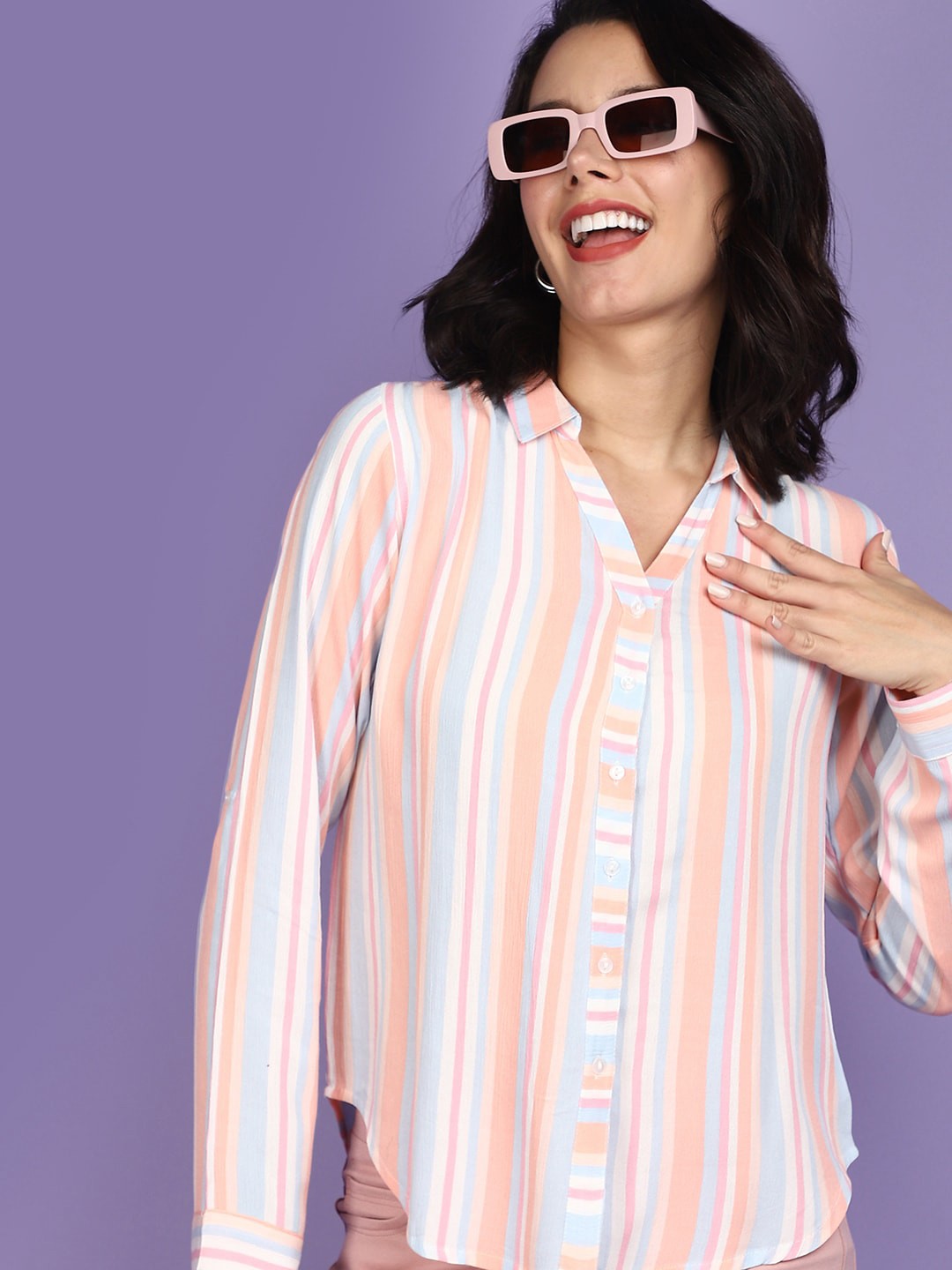 

V-Mart Striped Cotton Casual Shirt, White