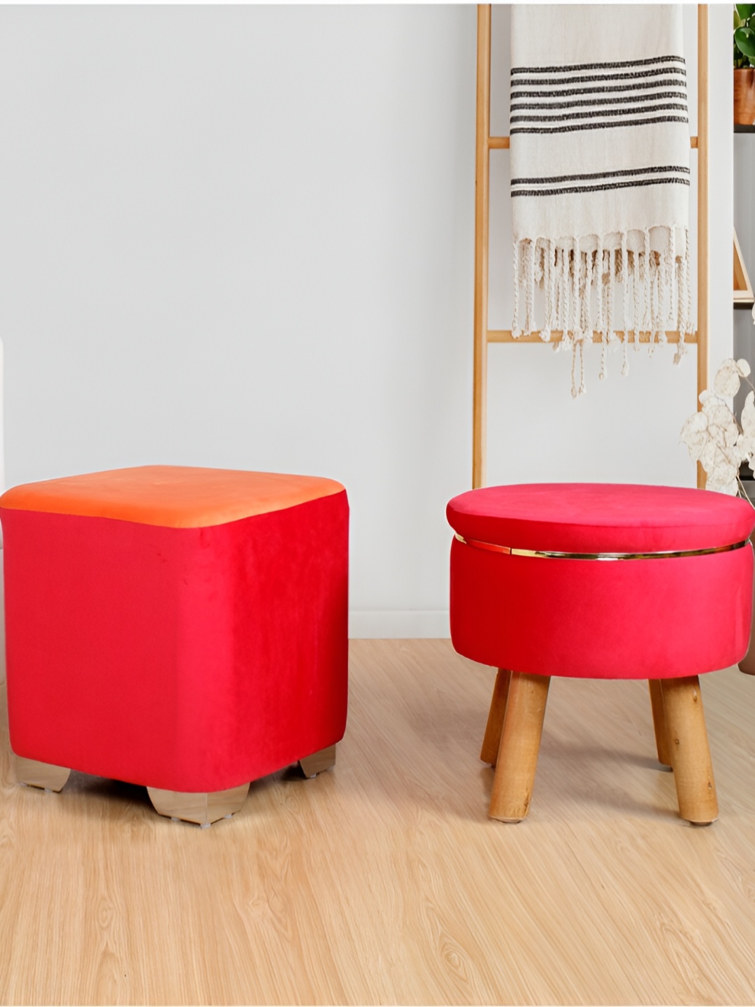 

Shadowkart Pink & Orange 2 Pieces Wooden Cylindrical Ottoman