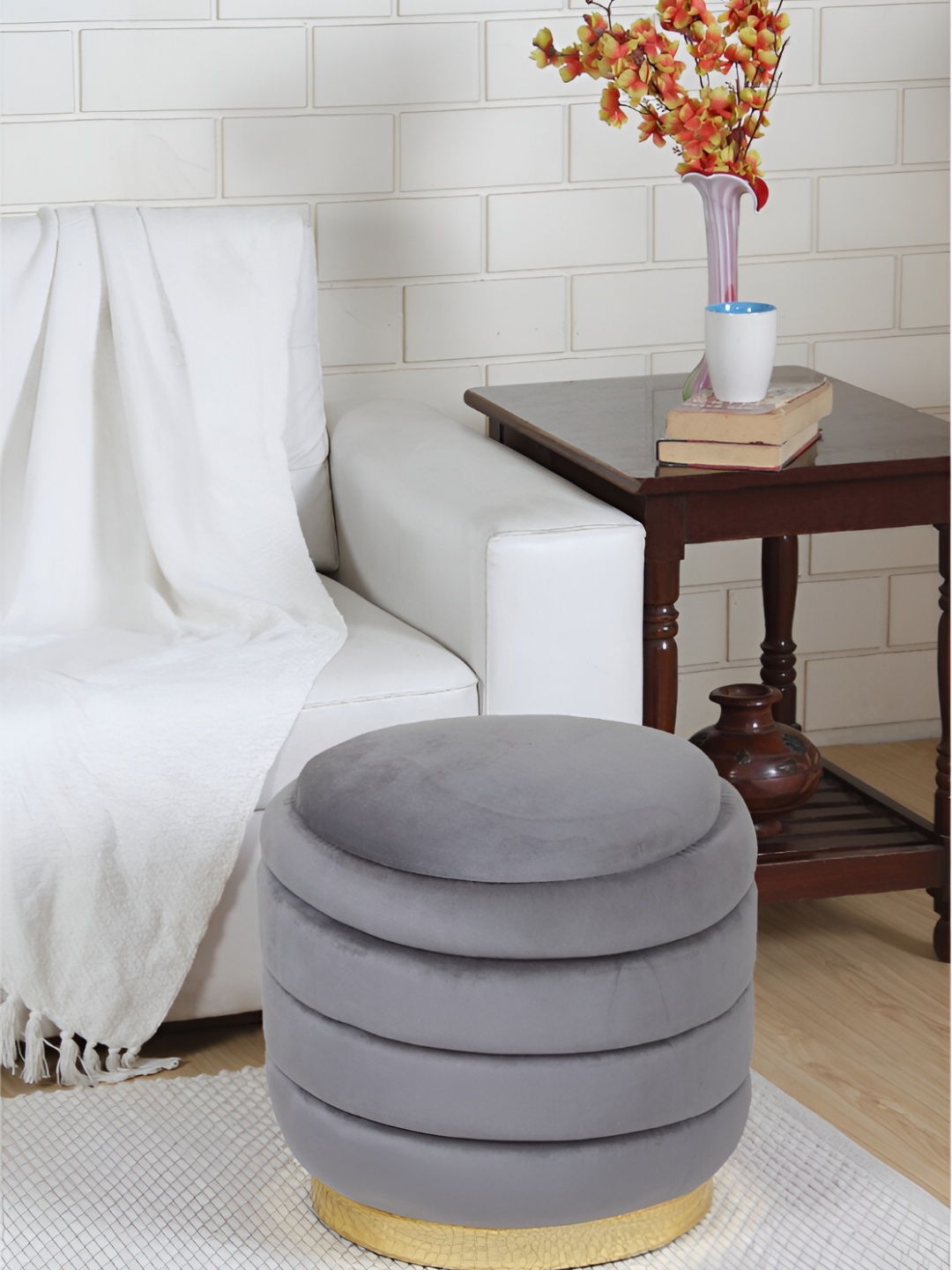 

Shadowkart Grey Wooden Round Ottoman