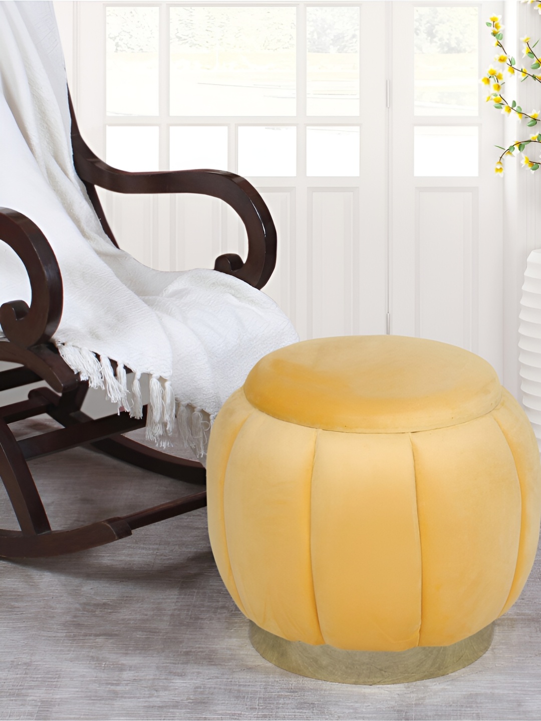 

Shadowkart Yellow Wooden Round Ottoman
