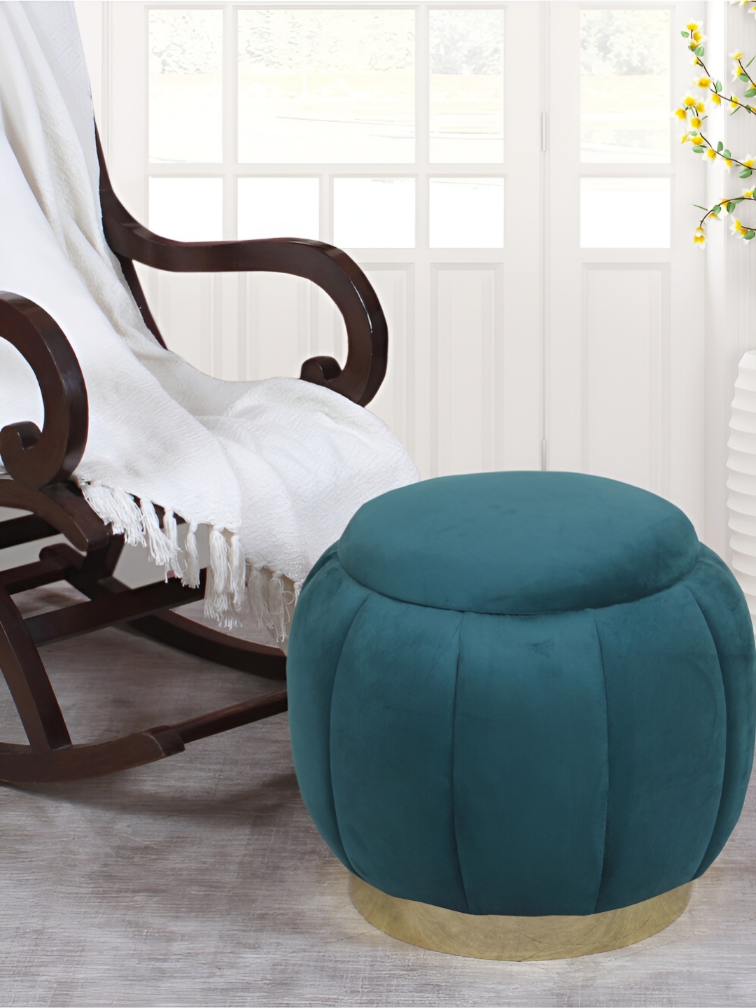 

Shadowkart Teal Wooden Round Ottoman