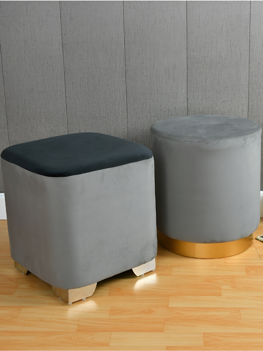 

Shadowkart Black & Grey 2 Pieces Wooden Cylindrical Ottomans