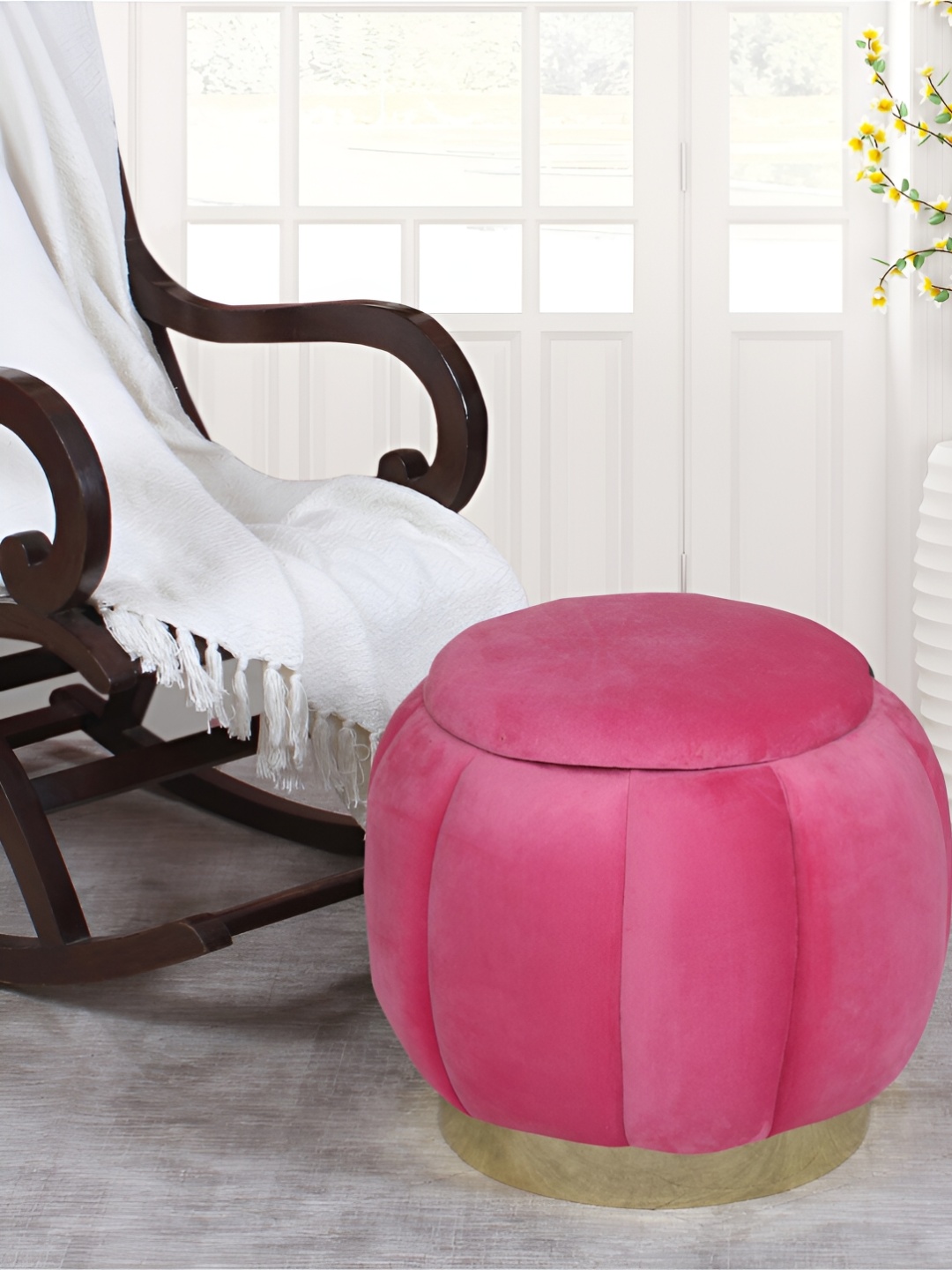 

Shadowkart Pink Wooden Round Pouffes Mudda Ottoman