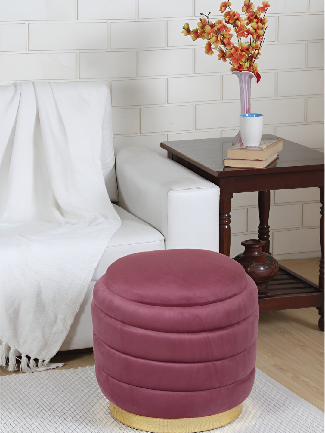 

Shadowkart Mauve Wooden & Velvet Round Ottoman