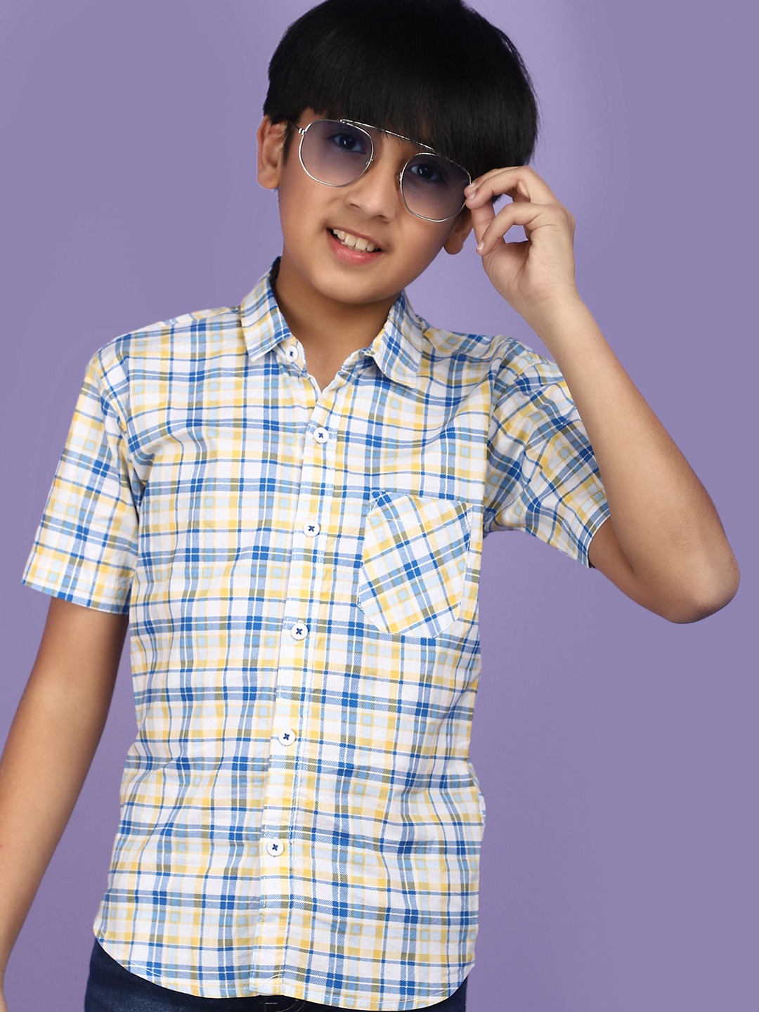 

V-Mart Boys Tartan Checks Opaque Cotton Casual Shirt, Blue