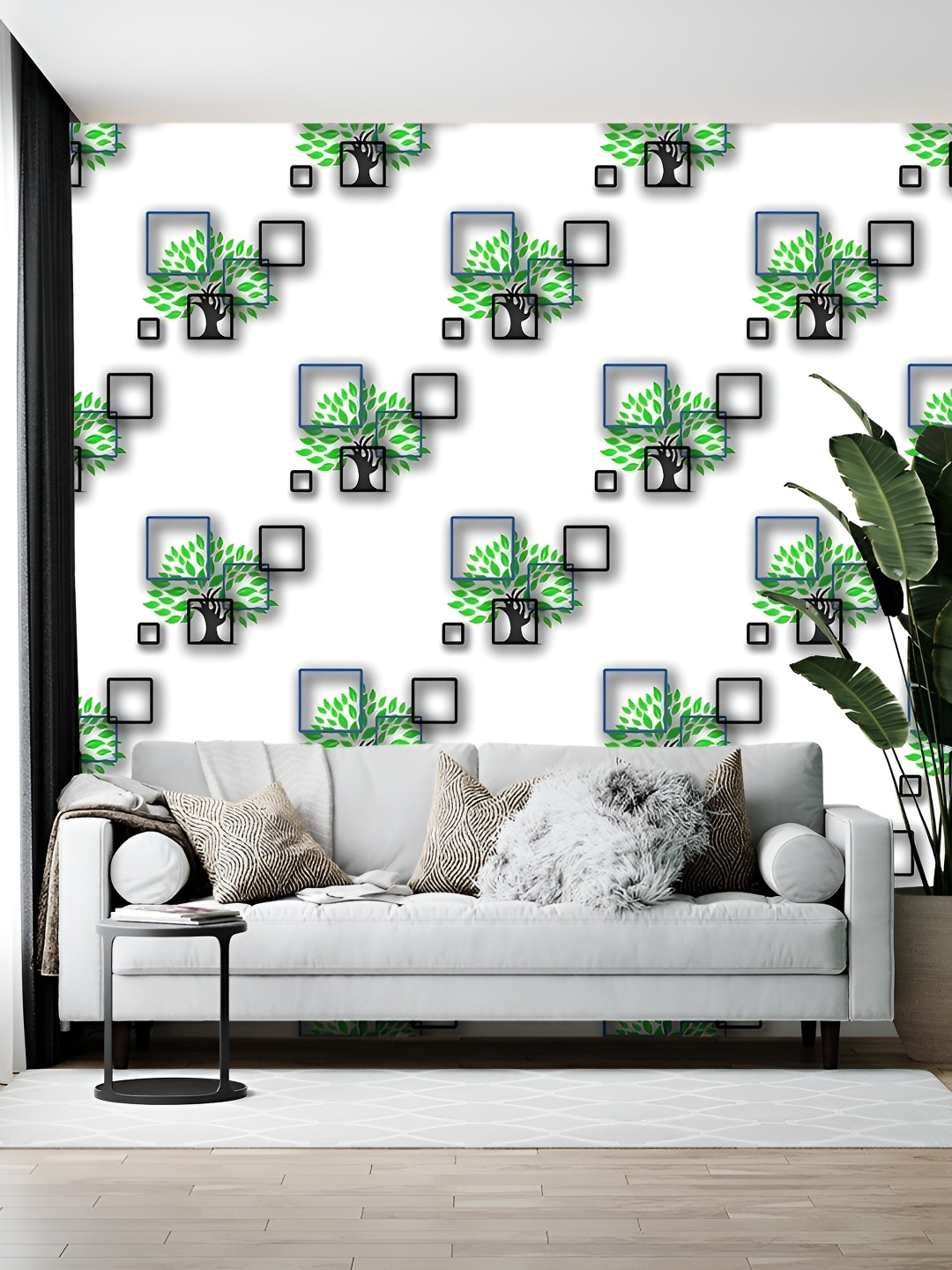 

British Terminal White & Green Abstract Printed Self-Adhesive Wallpaper