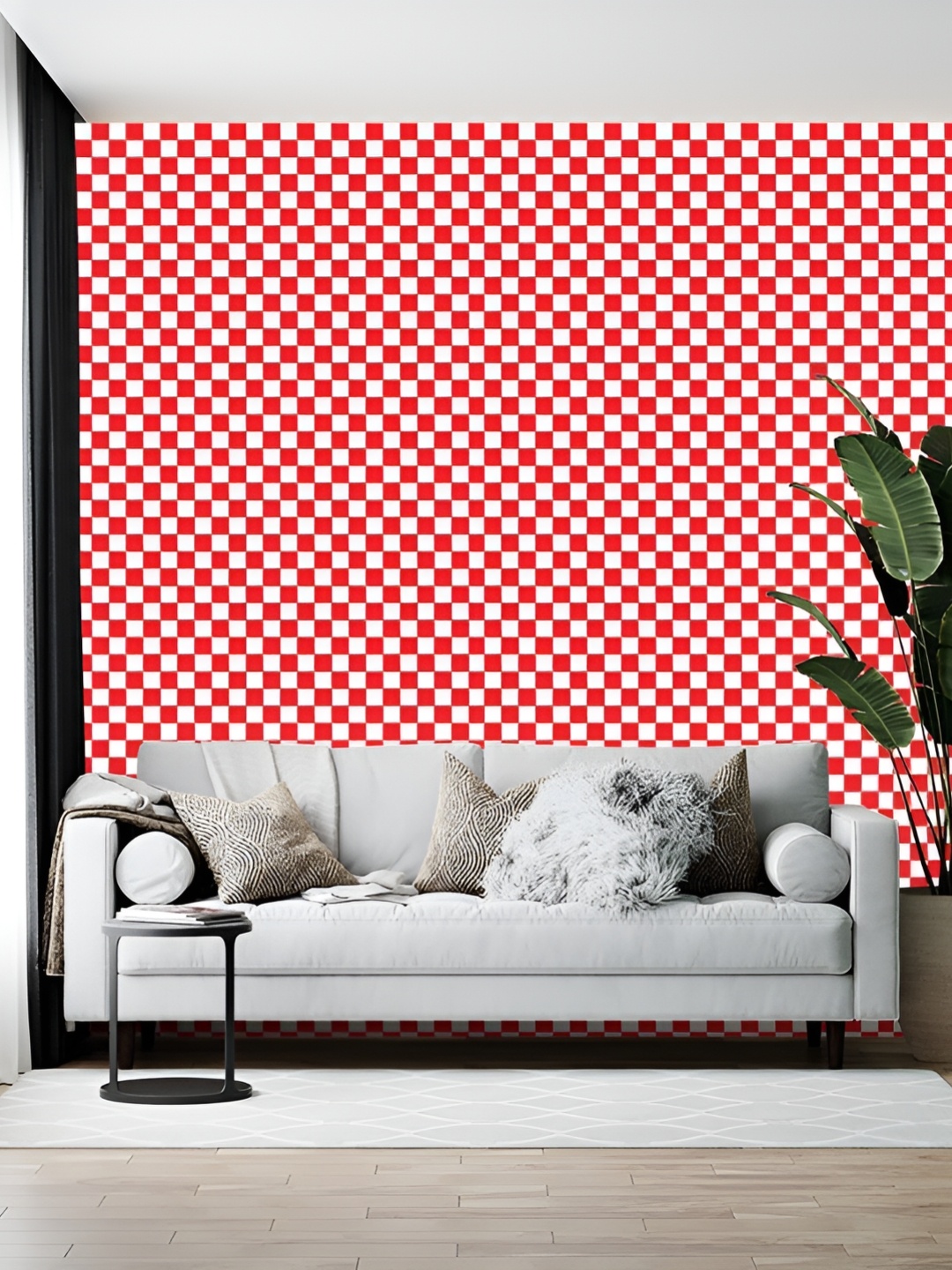 

British Terminal Red & White Abstract Printed Self-Adhesive Wallpaper