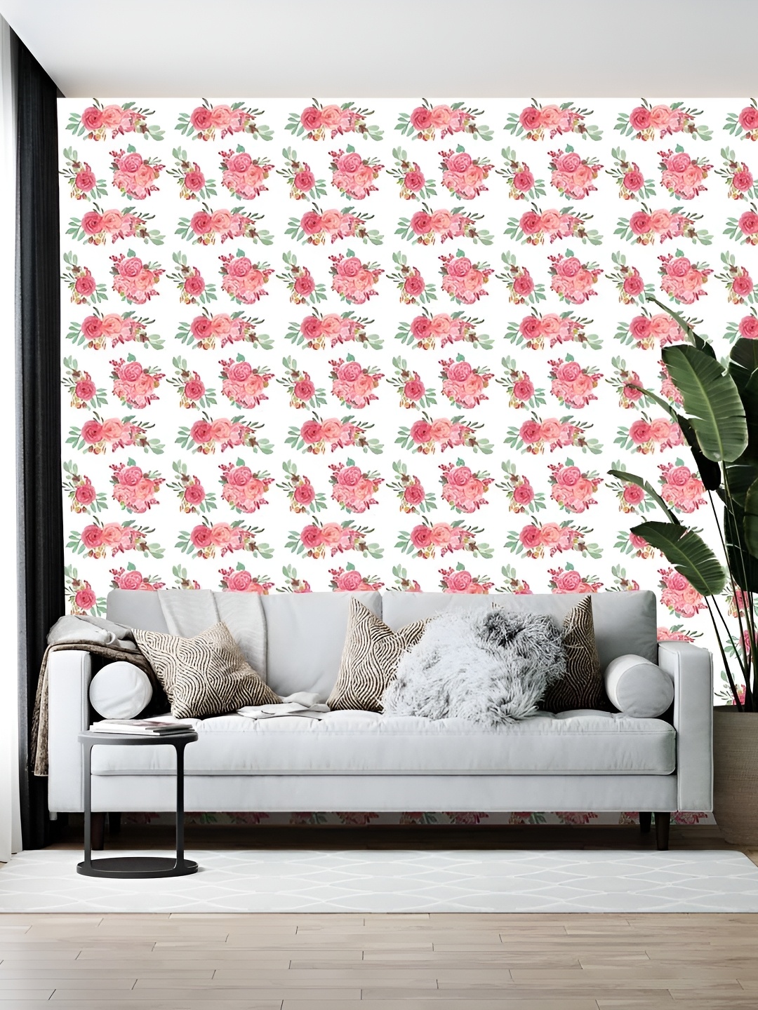 

British Terminal White & Pink Floral Printed Wallpaper