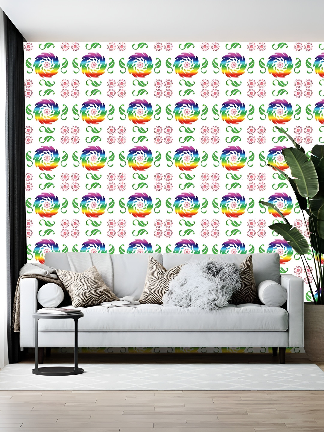 

British Terminal White & Green Floral Printed Self Adhesive Wall Sticker