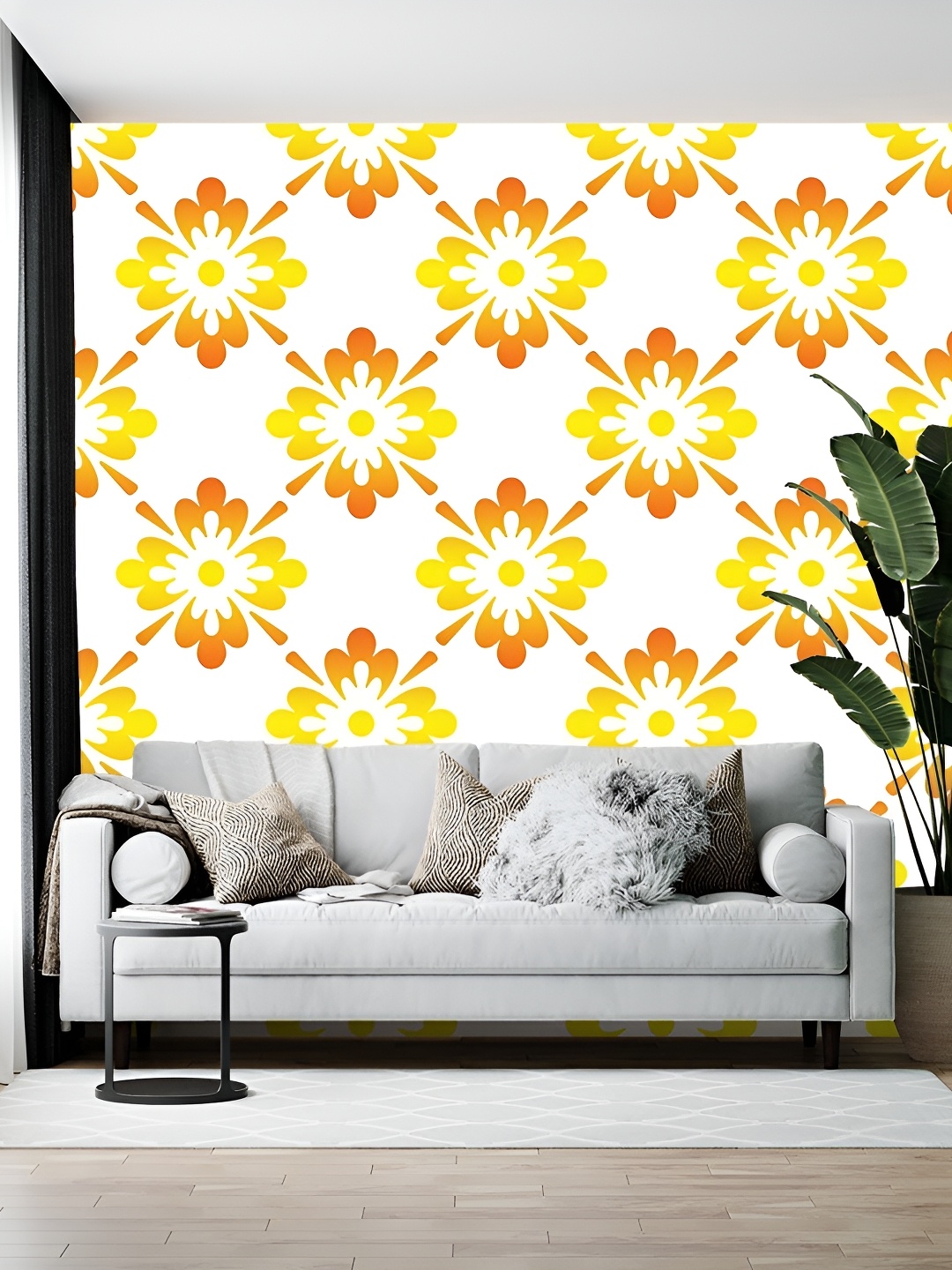 

British Terminal White & Yellow Printed Wallpaper