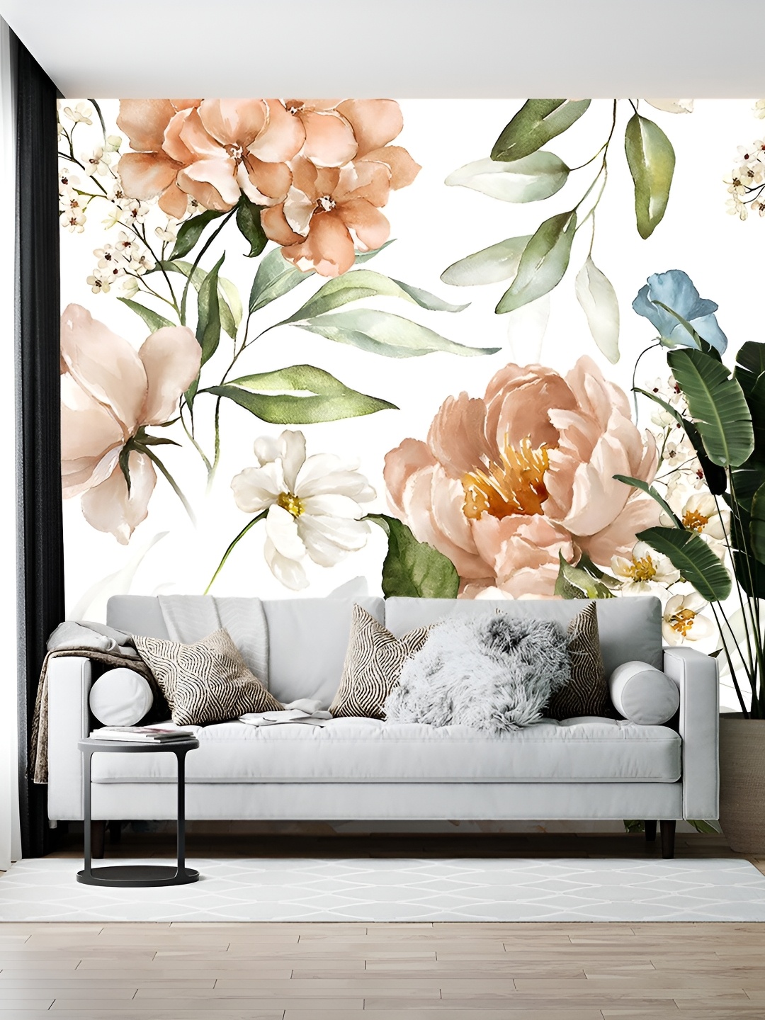 

British Terminal White & Orange Floral Printed Self-Adhesive Wallpaper