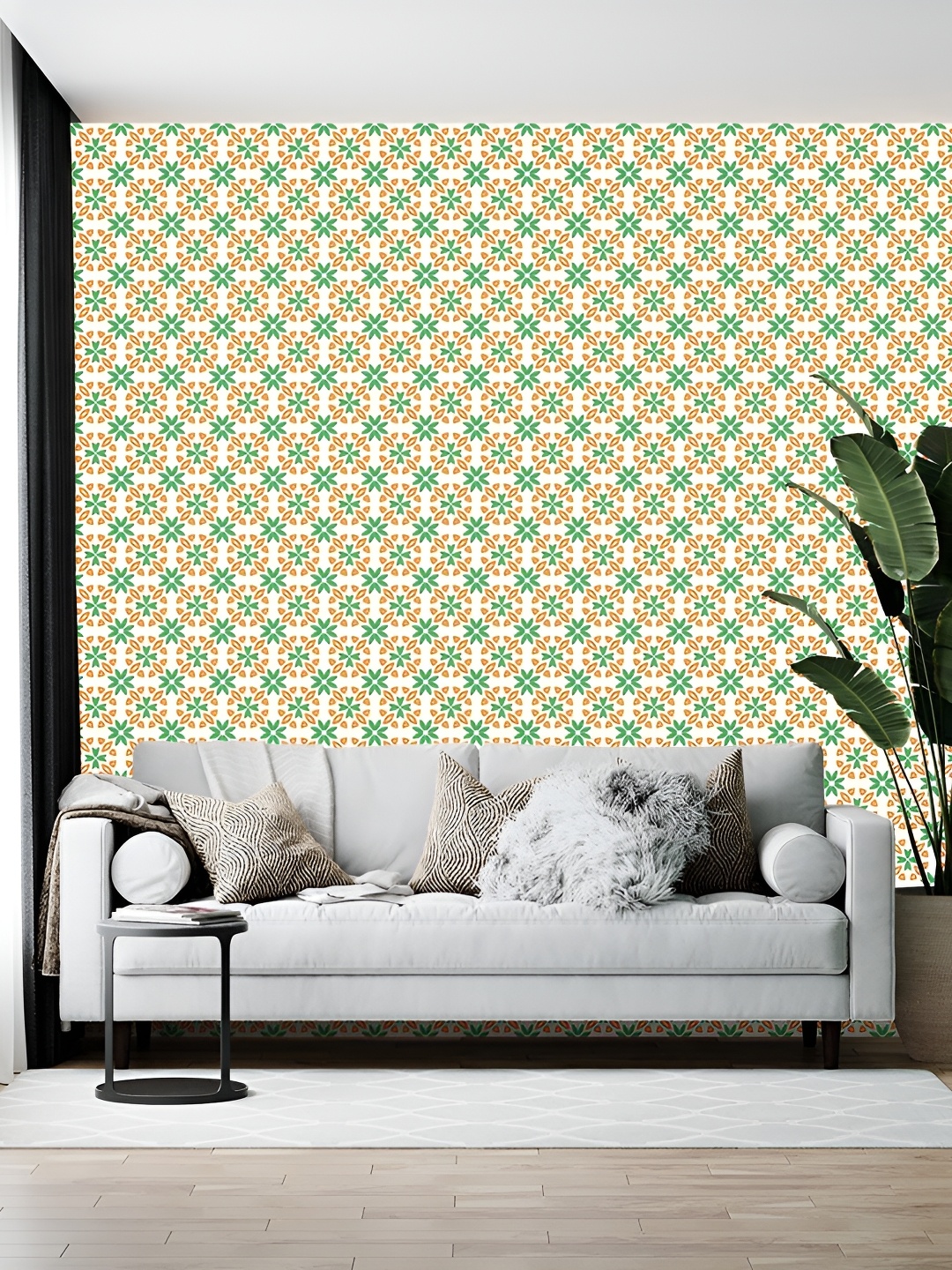 

British Terminal White & Green Floral Printed Self Adhesive Wall Sticker