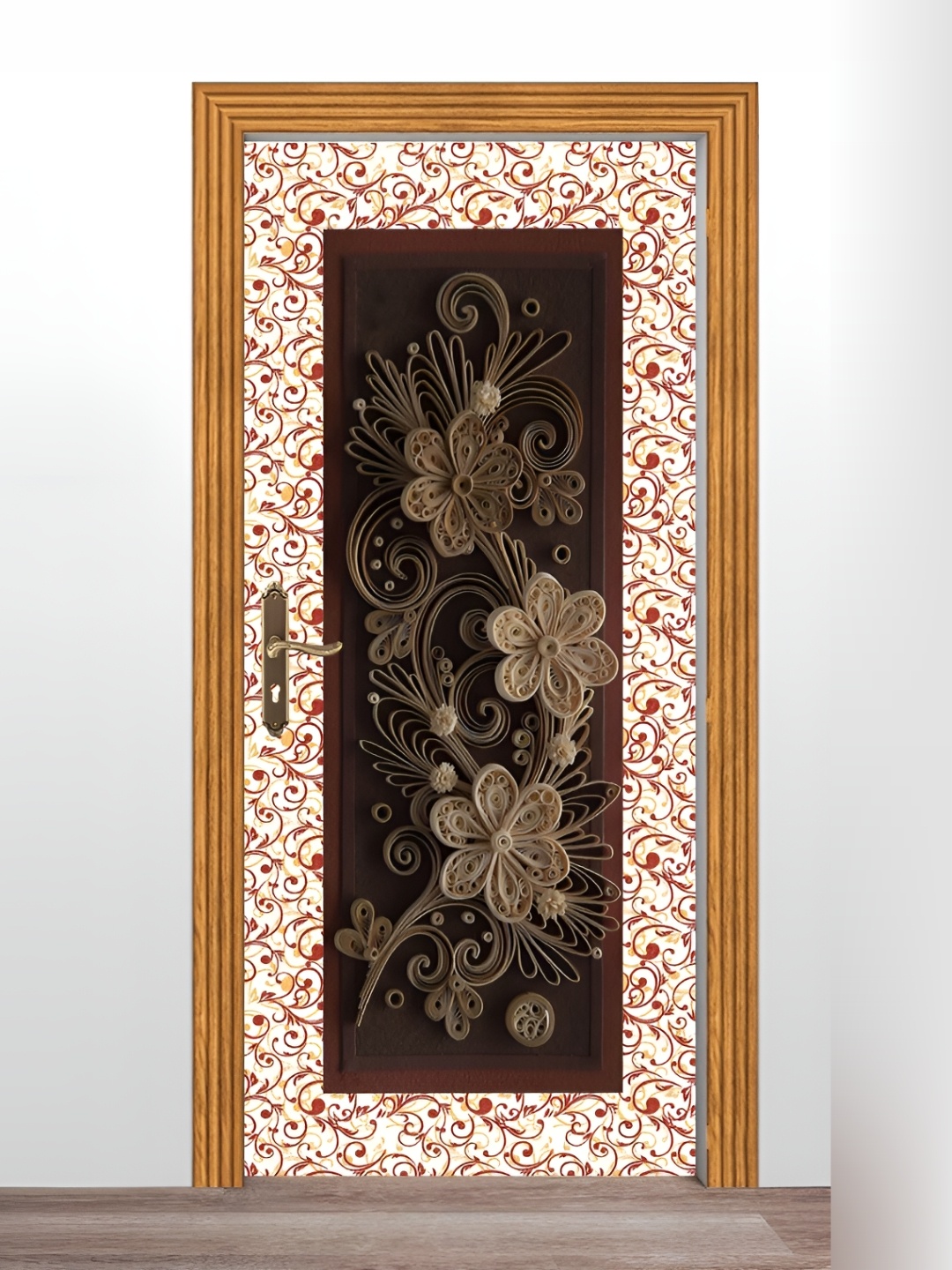 

British Terminal Brown & White Printed Self-Adhesive Water-Resistant Door Wallpaper
