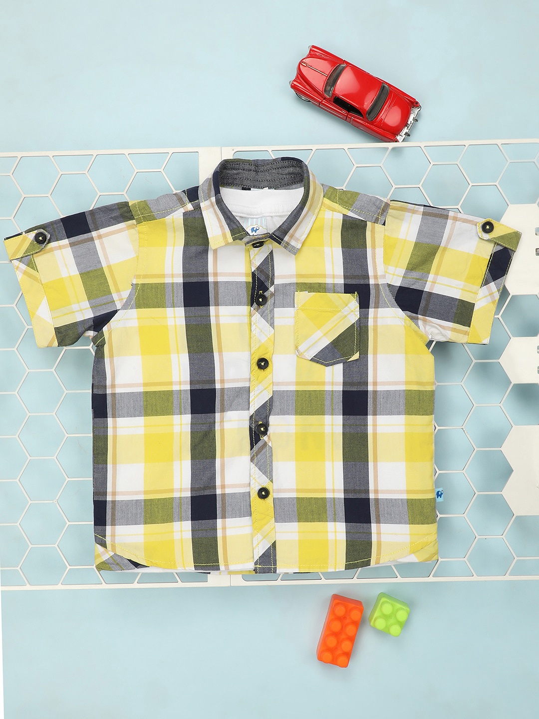 

V-Mart Kids Short Sleeves Cotton Opaque Checked Casual Shirt, Yellow