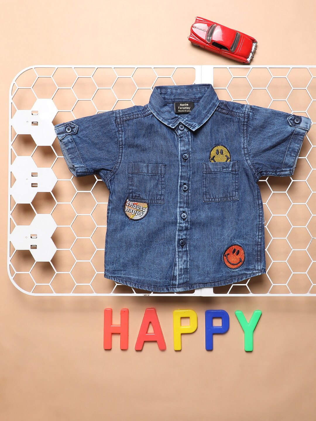 

V-Mart Kids Spread Collar Opaque Printed Cotton Casual Shirt, Blue