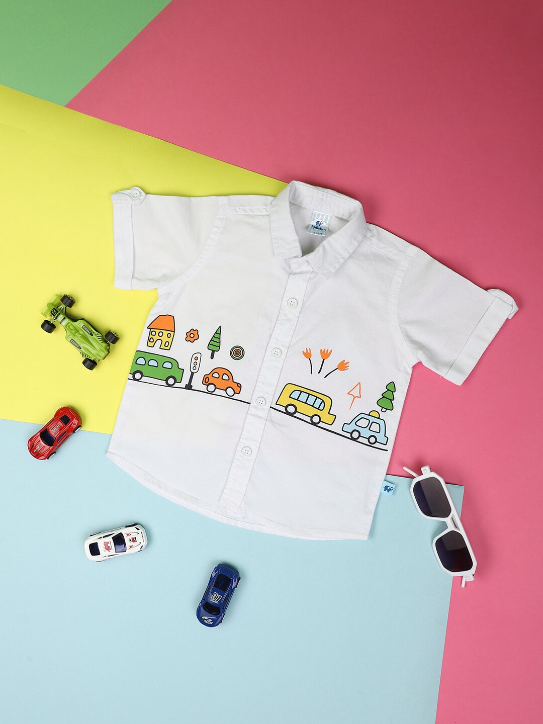 

V-Mart Infant Conversational Printed Oxford Cotton Casual Shirt, White