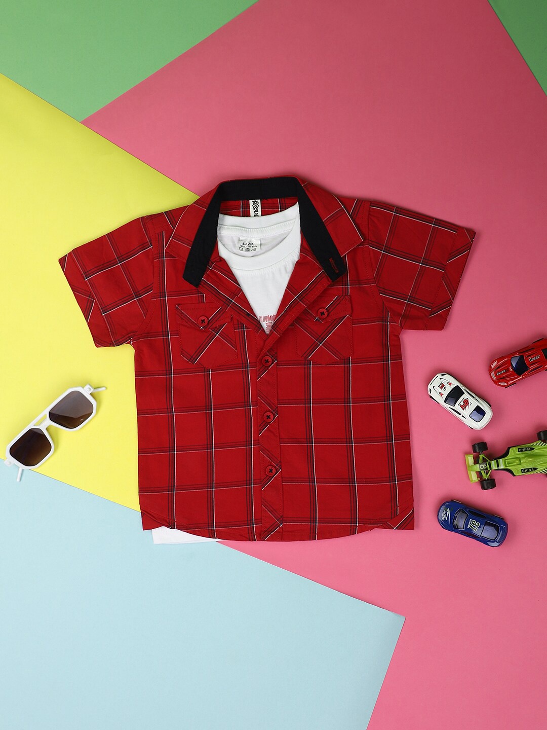 

V-Mart Kids-Boys Tartan Checked Cotton Casual Shirt, Red