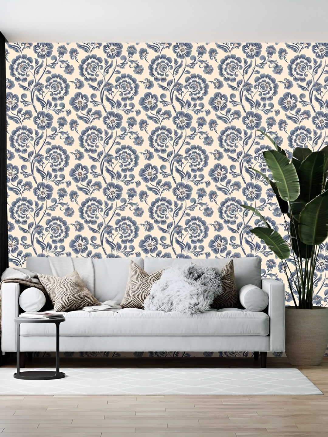 

British Terminal Beige & Grey Floral Printed Self-Adhesive Wall Sticker