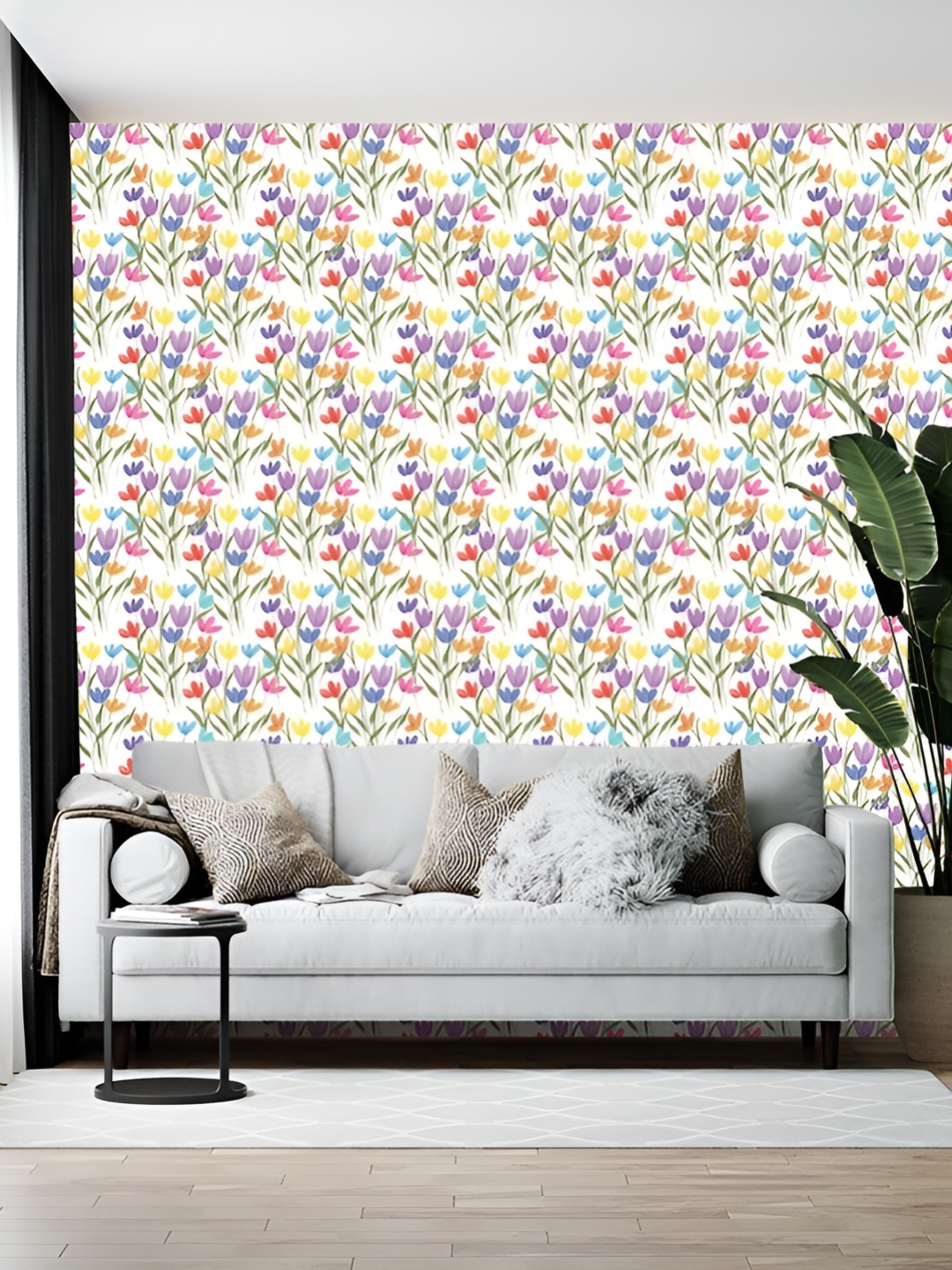 

British Terminal White & Yellow Floral Printed Multipurpose Wallpaper Sticker