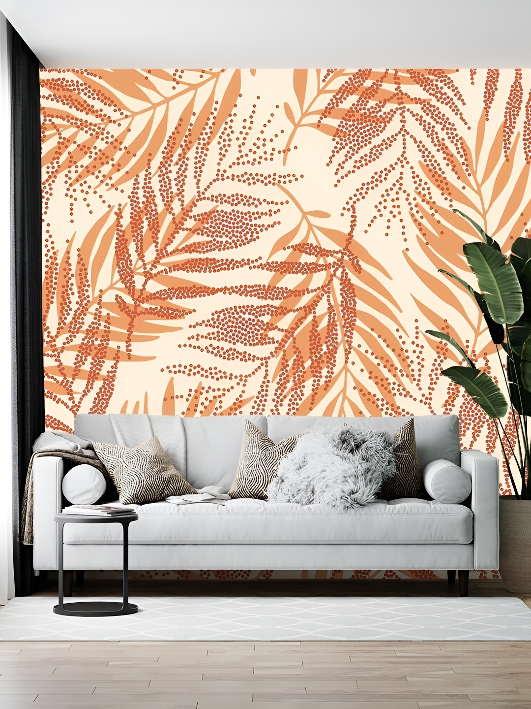 

British Terminal Cream-Colored & Orange-Colored Abstract Printed Wallpaper