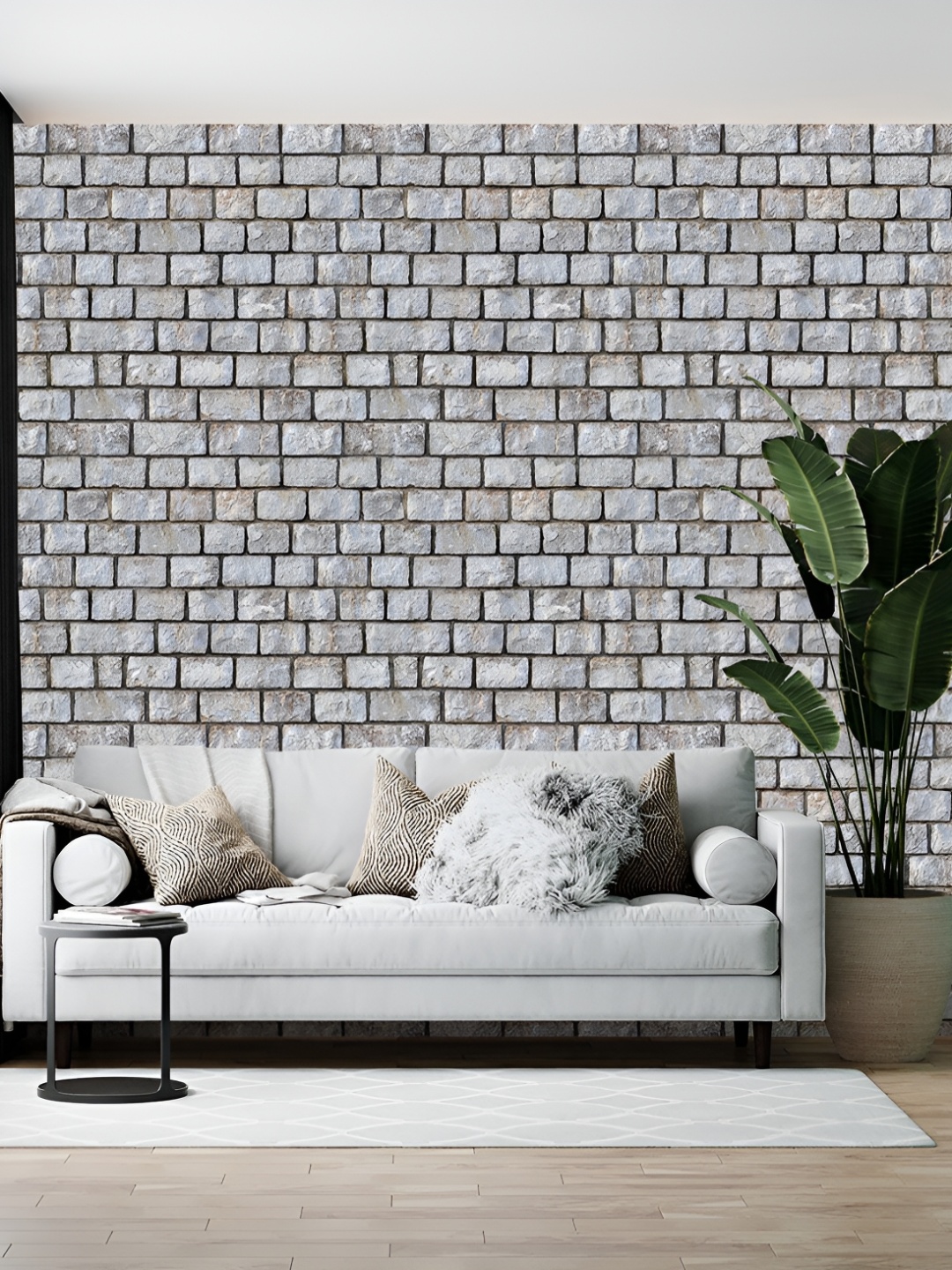 

British Terminal Grey Bricks Printed Wallpaper, Grey melange