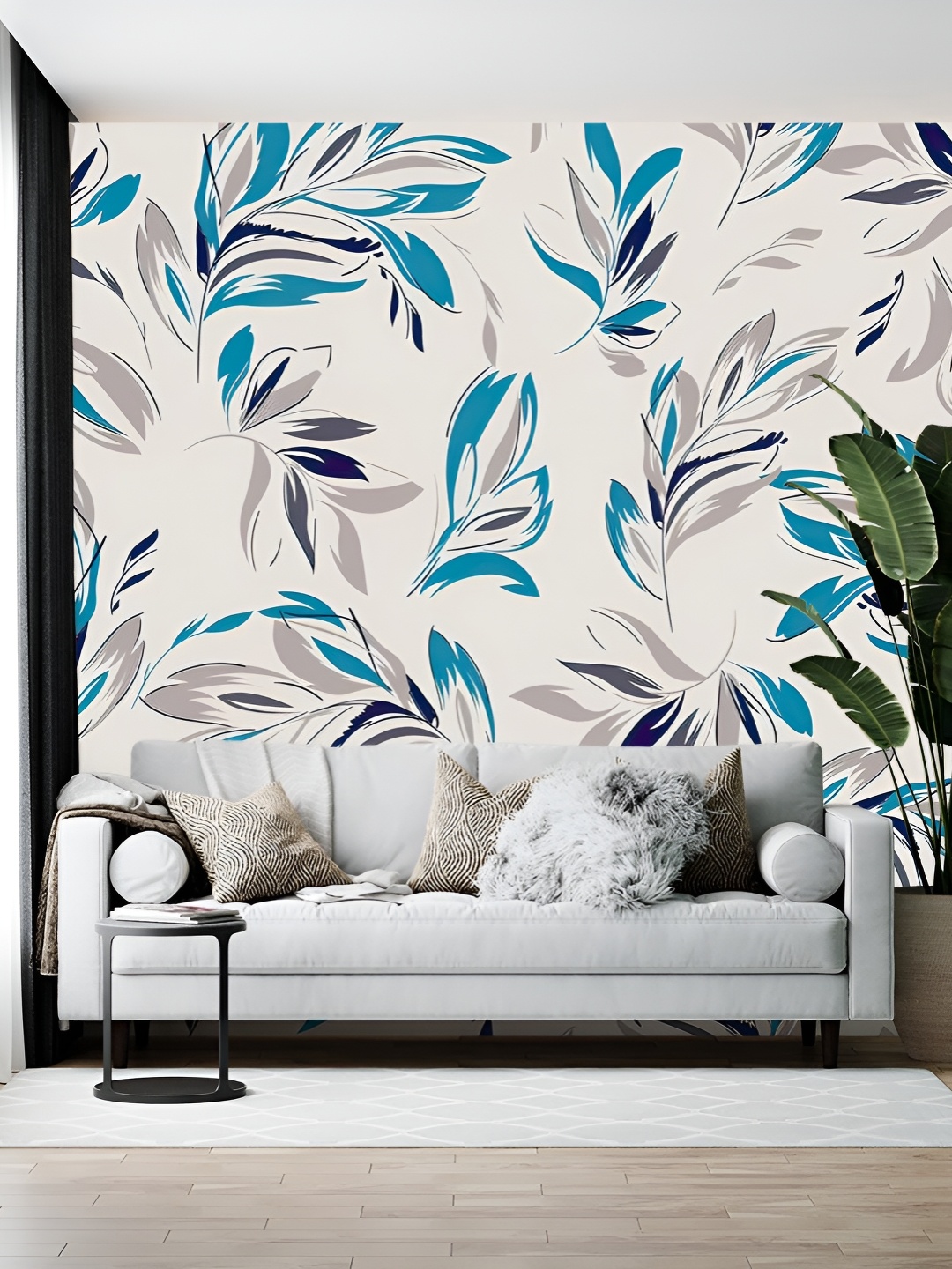 

British Terminal White & Blue Floral Printed Self-Adhesive Wallpaper