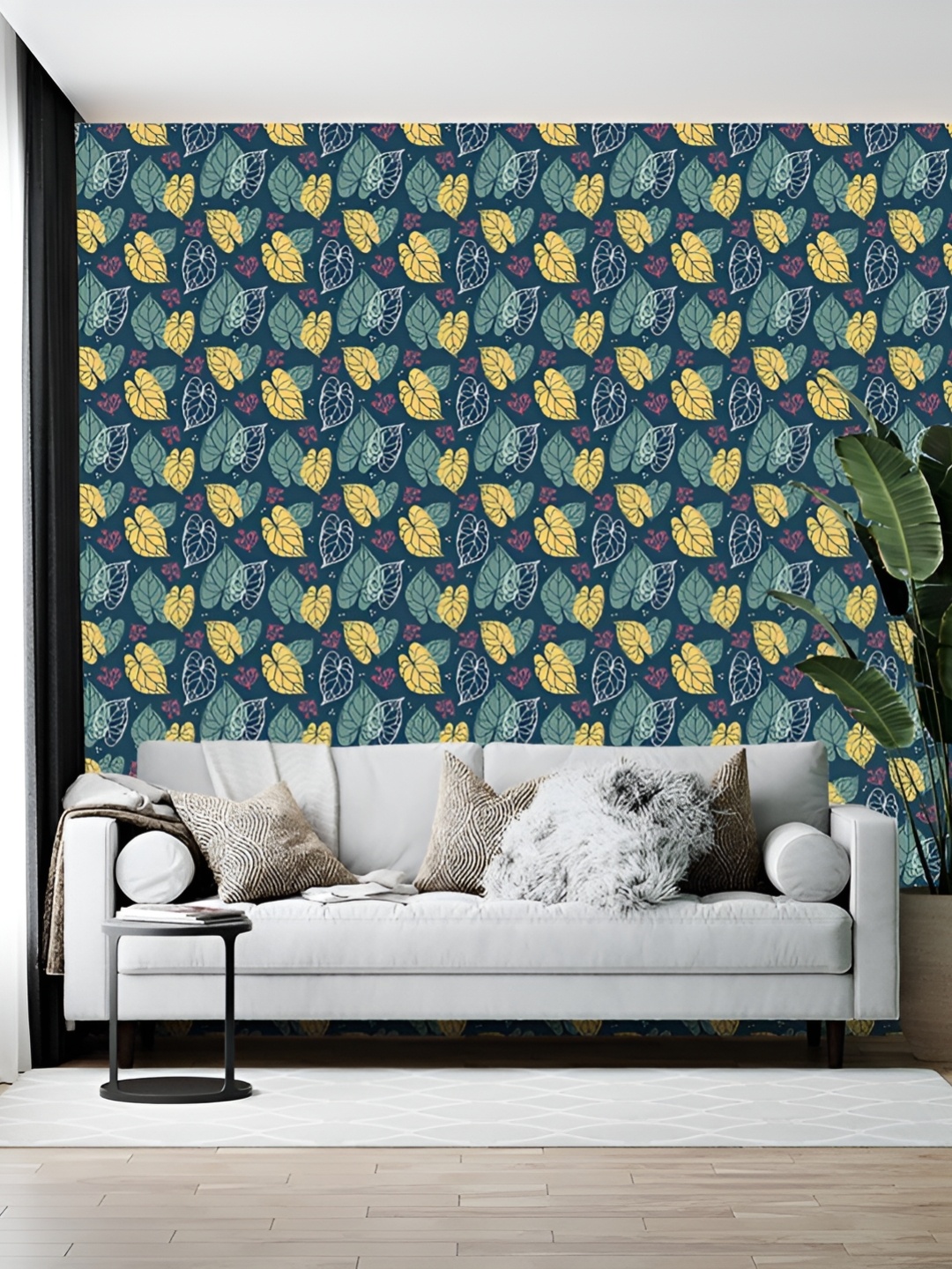 

British Terminal Navy Blue & Yellow Floral Printed Self-Adhesive Wall Wallpaper