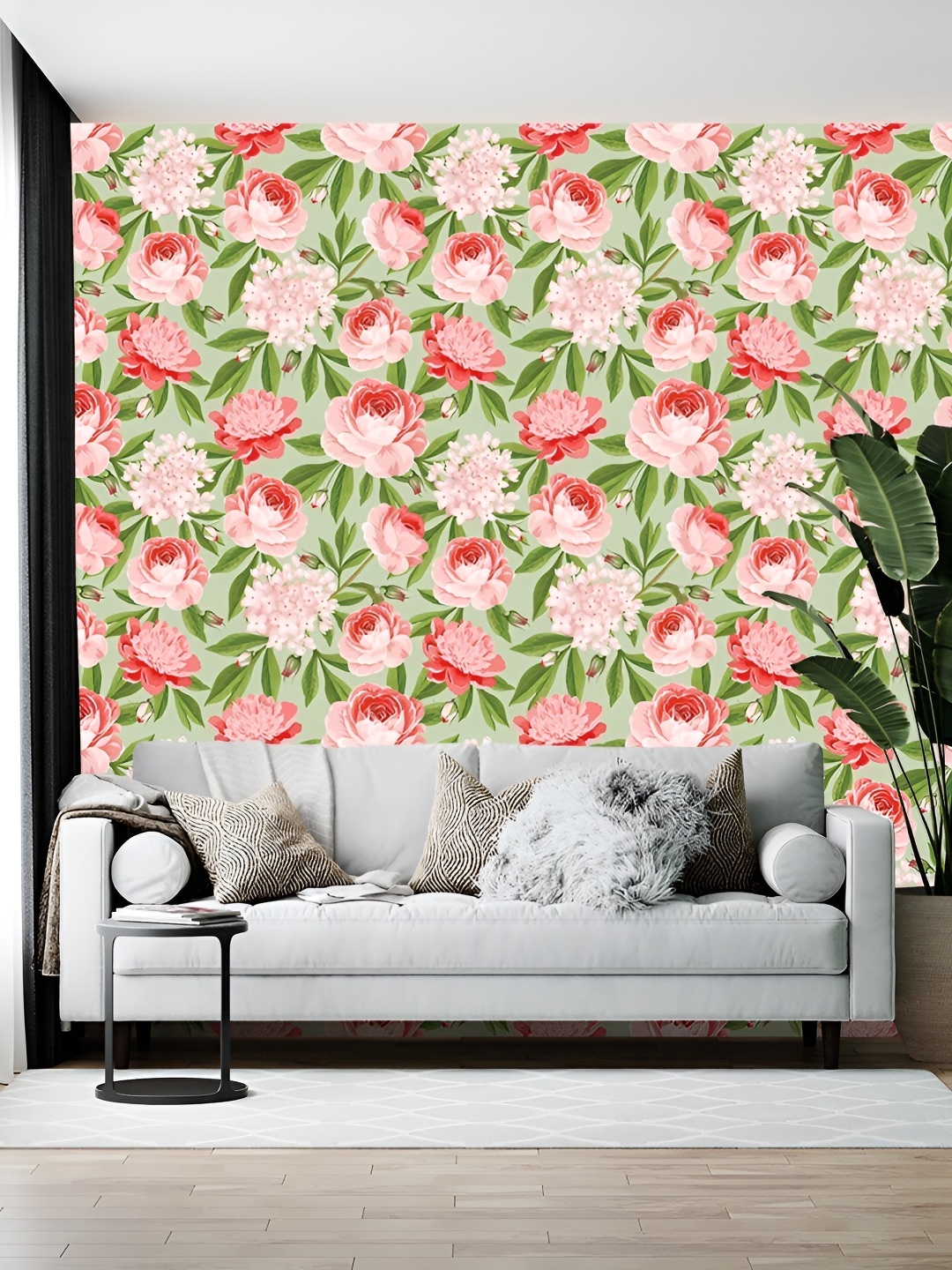 

British Terminal Pink & Green Floral Printed Self-Adhesive Wall Sticker