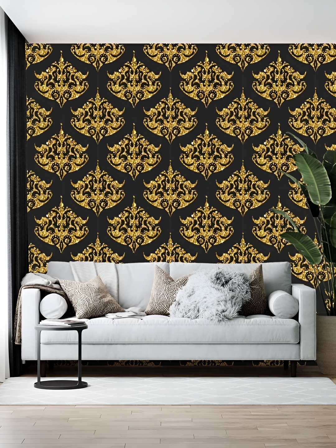 

British Terminal Black & Beige Ethnic Motifs Printed Self-Adhesive Wall Sticker