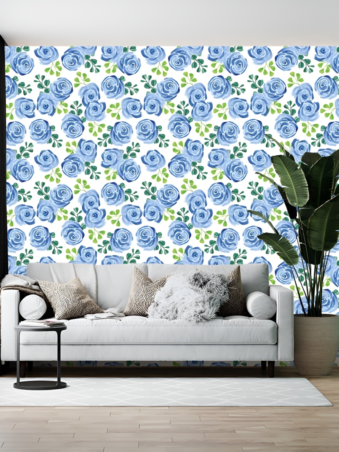 

British Terminal Blue & White Floral Printed Self-Adhesive Wallpaper