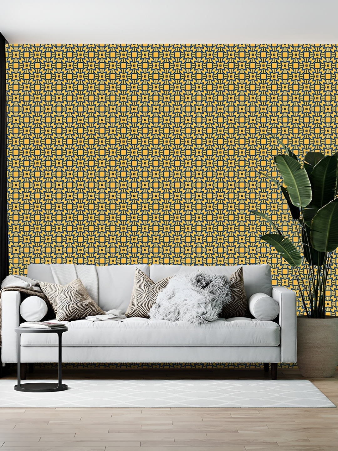 

British Terminal Yellow Floral Printed Self Adhesive Wallpaper