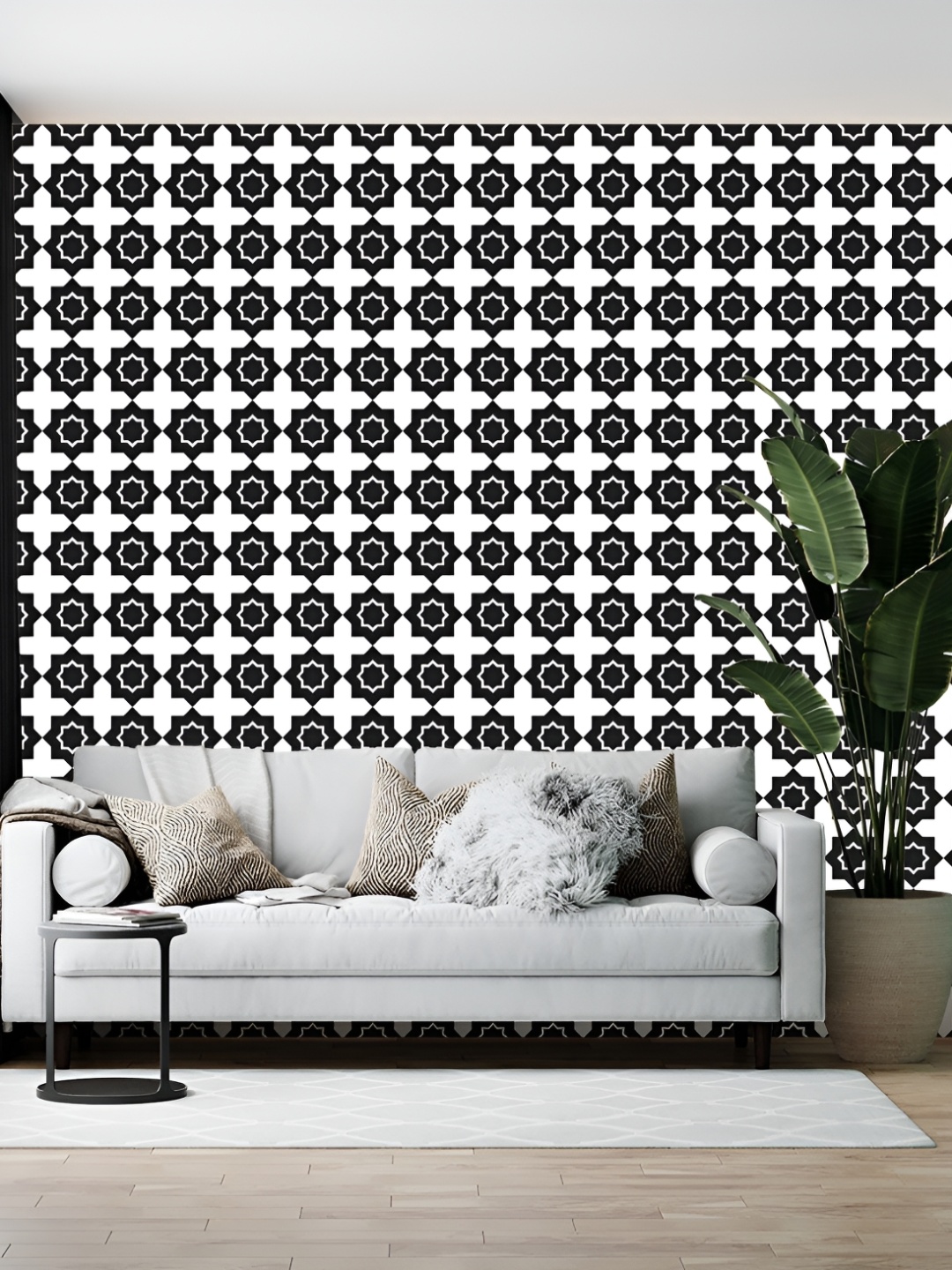 

British Terminal White & Black Geometric Printed Self Adhesive Wallpaper