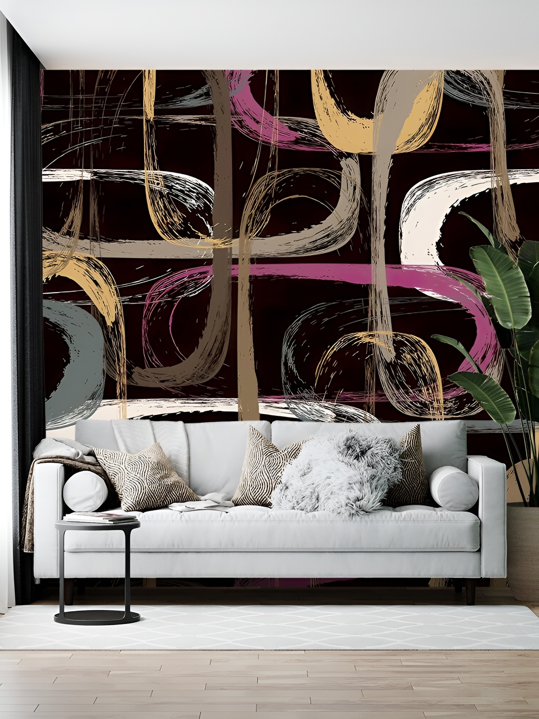 

British Terminal Black & Pink Abstract Printed Self Adhesive Wallpaper