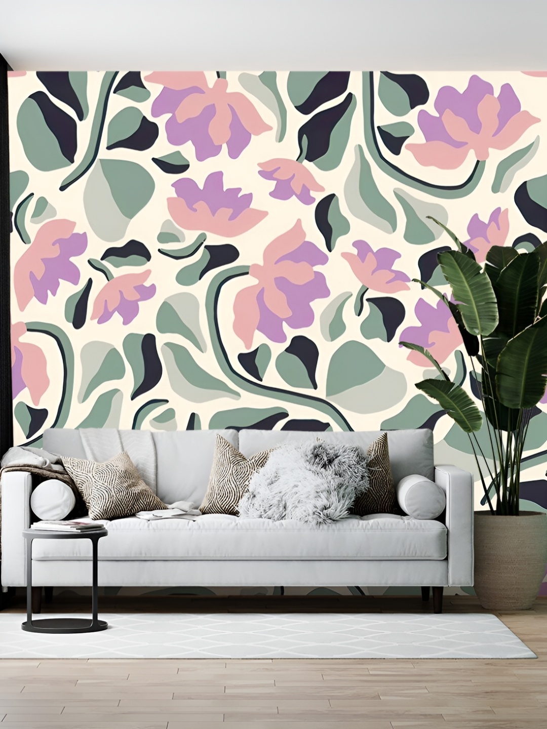 

British Terminal Cream-Colored & Green Floral Printed Wall Sticker