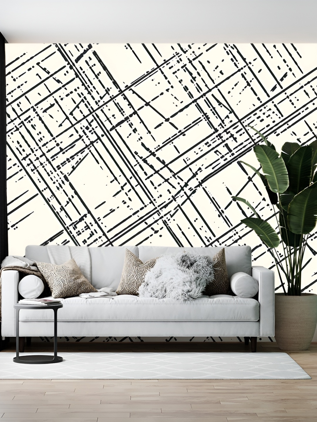 

British Terminal Off-White & Black Abstract Printed Wallpaper