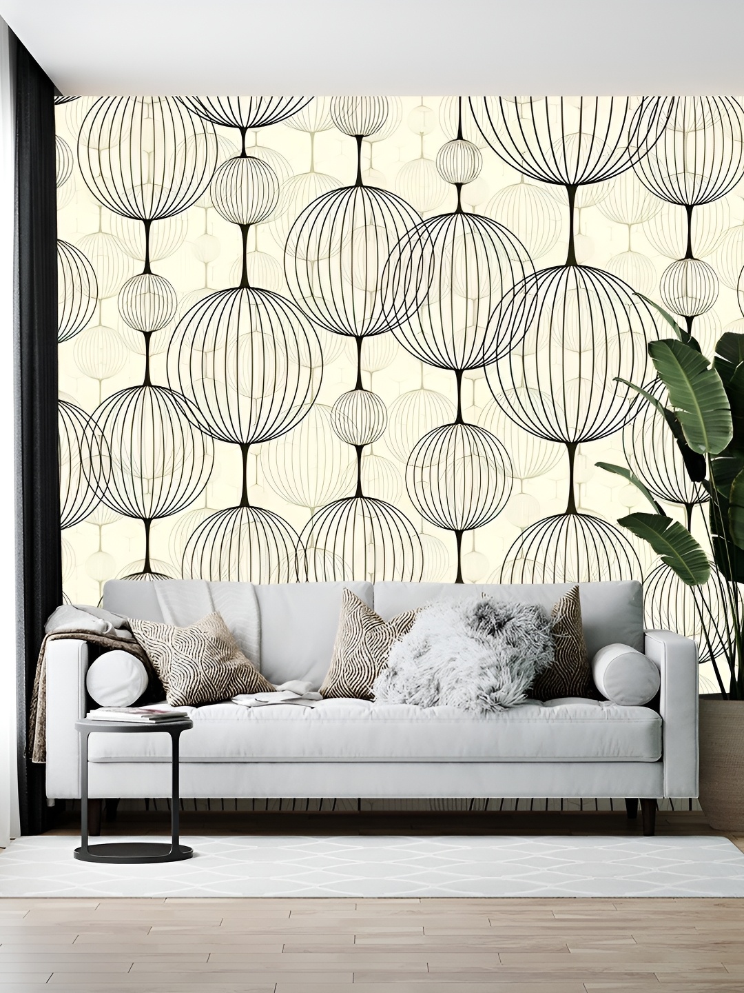 

British Terminal Off-White & Black Abstract Printed Wallpaper
