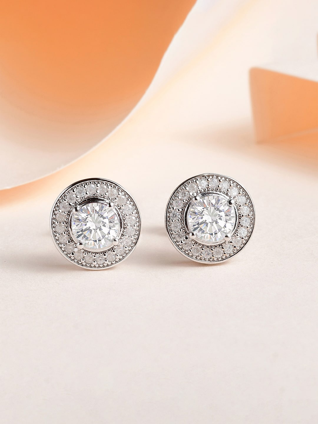 

Ornate Jewels Rhodium Plated 92.5 Sterling Silver American Diamond Circular Studs, White