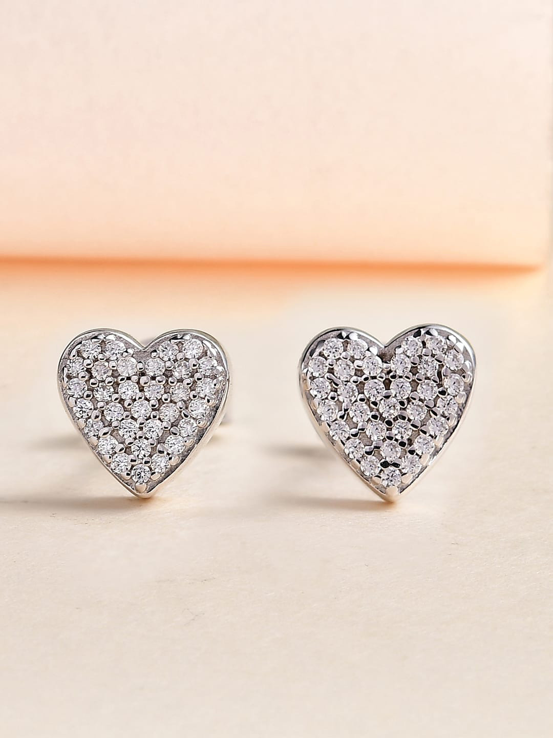

Ornate Jewels Rhodium Plated 92.5 Sterling Silver American Diamond Heart Shaped Studs, White
